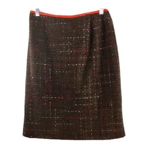 Tara Ryan Vintage Brown Tweed Pencil Skirt with Red Trim – Women’s Size 12